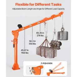 VEVOR Electric Truck Crane, 1100 lbs Pickup Truck Crane with 12V 3000 lbs Electric Winch, 360° Rotating Telescopic Boom, Premium Galvanized Steel, Foldable Pickup Bed Jib for Machine Lumber Lifting