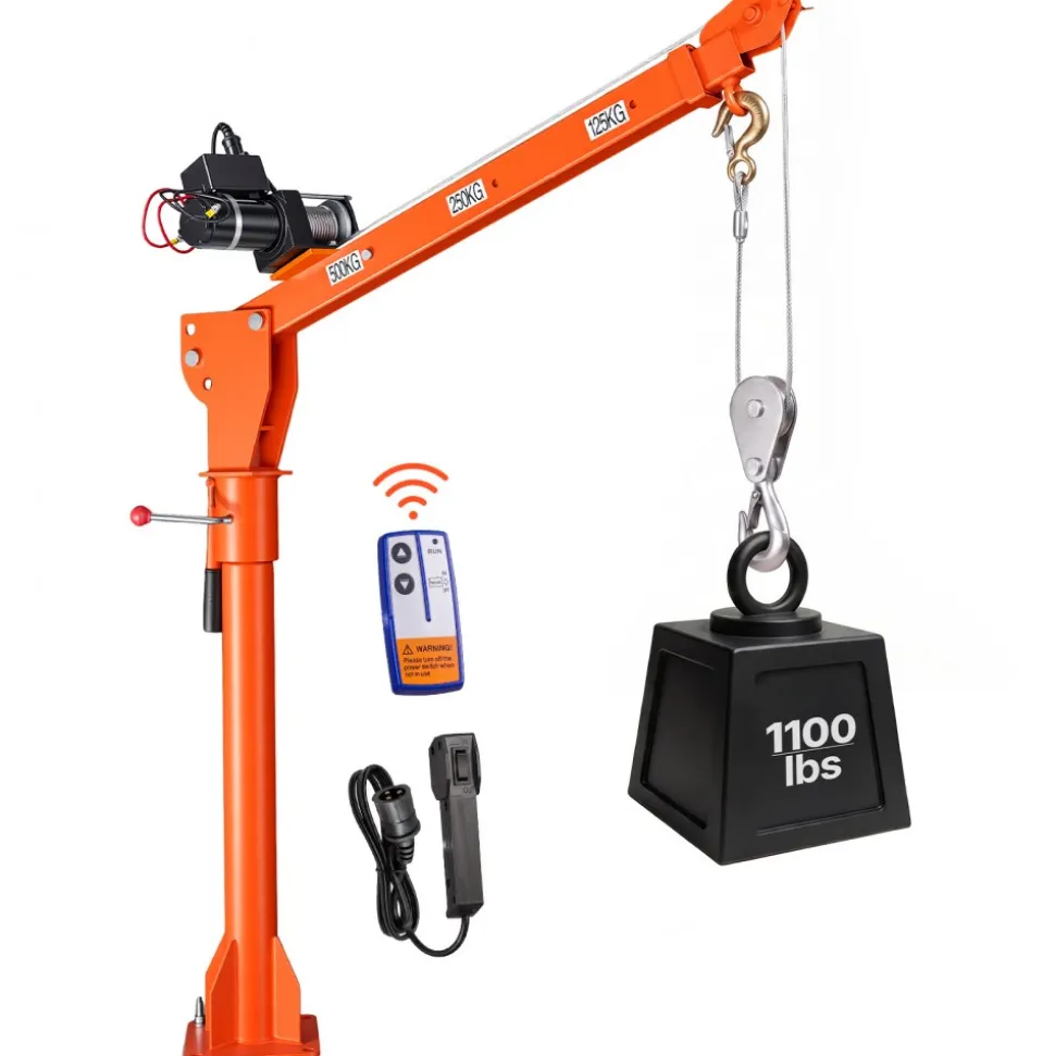 VEVOR Electric Truck Crane, 1100 lbs Pickup Truck Crane with 12V 3000 lbs Electric Winch, 360° Rotating Telescopic Boom, Premium Galvanized Steel, Foldable Pickup Bed Jib for Machine Lumber Lifting