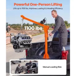 VEVOR Electric Truck Crane, 1100 lbs Pickup Truck Crane with 12V 3000 lbs Electric Winch, 360° Rotating Telescopic Boom, Premium Galvanized Steel, Foldable Pickup Bed Jib for Machine Lumber Lifting