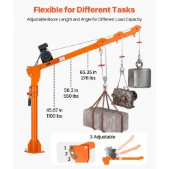 VEVOR Electric Truck Crane, 1100 lbs Pickup Truck Crane with PA800 Electric Hoist, 360° Rotating Telescopic Boom, Premium Galvanized Steel,Foldable Pickup Bed Jib Hoist for Machine Lumber Lifting