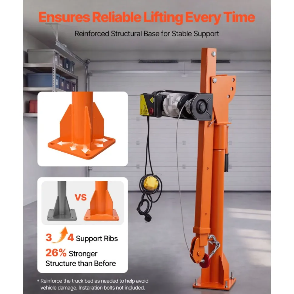 VEVOR Electric Truck Crane, 1100 lbs Pickup Truck Crane with PA800 Electric Hoist, 360° Rotating Telescopic Boom, Premium Galvanized Steel,Foldable Pickup Bed Jib Hoist for Machine Lumber Lifting