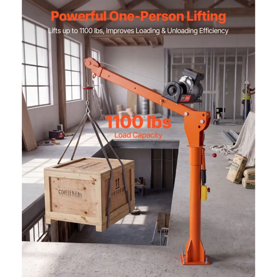 VEVOR Electric Truck Crane, 1100 lbs Pickup Truck Crane with PA800 Electric Hoist, 360° Rotating Telescopic Boom, Premium Galvanized Steel,Foldable Pickup Bed Jib Hoist for Machine Lumber Lifting