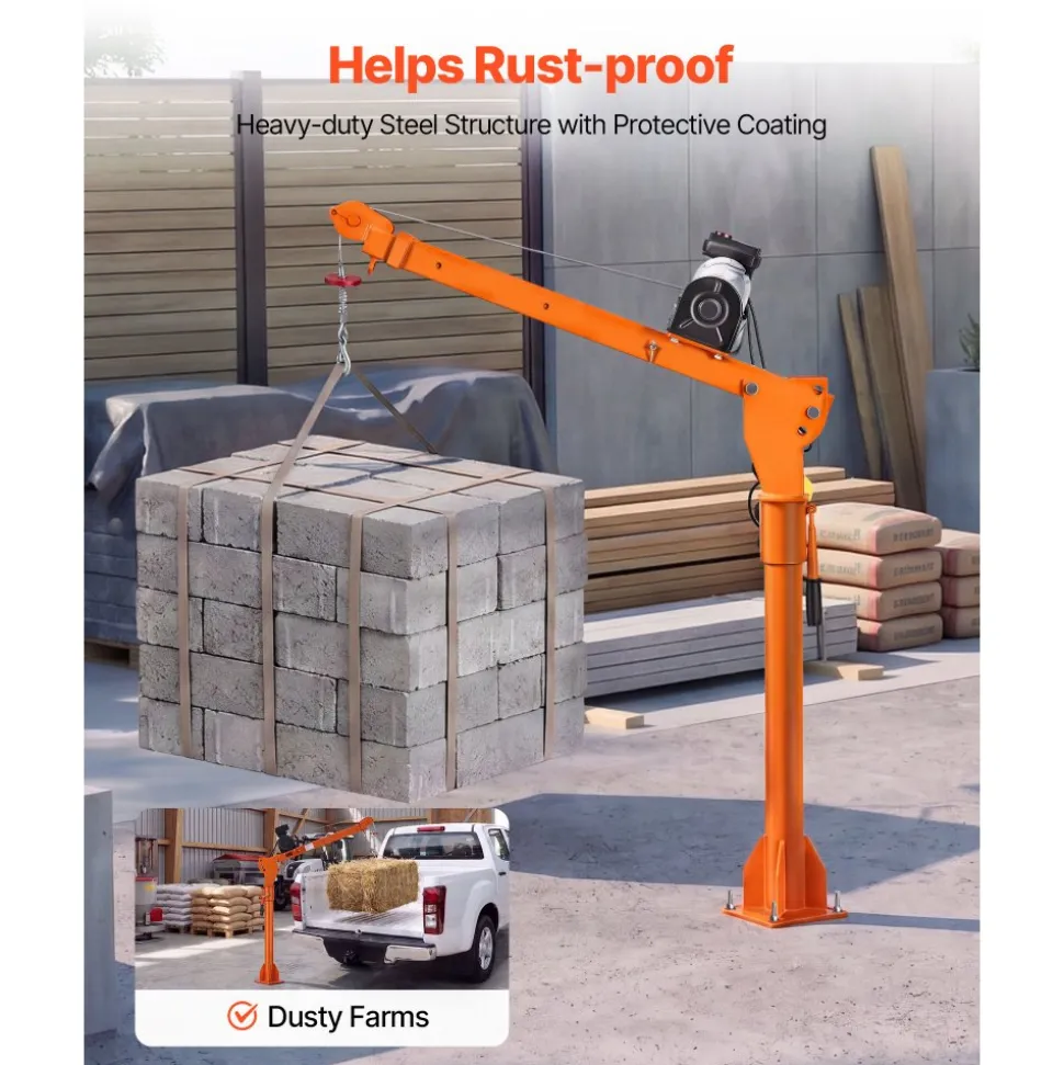 VEVOR Electric Truck Crane, 1100 lbs Pickup Truck Crane with PA800 Electric Hoist, 360° Rotating Telescopic Boom, Premium Galvanized Steel,Foldable Pickup Bed Jib Hoist for Machine Lumber Lifting