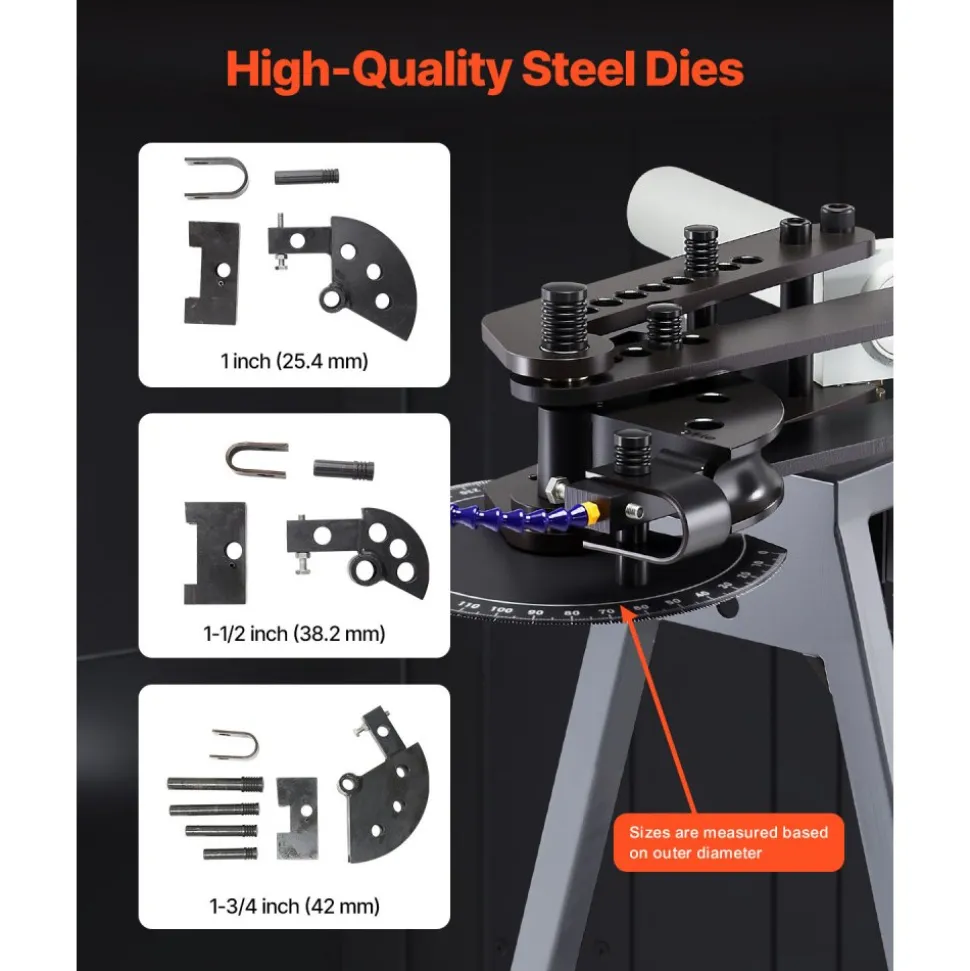 VEVOR Electric Tube Bending Machine, 750W Electric Tubing Bender with 6L Hydraulic Cylinder, Movable Pipe Bender Machine with 3 Dies & 180° Max Bending Angle, Suitable for 1", 1-1/2", 1-3/4" Pipes