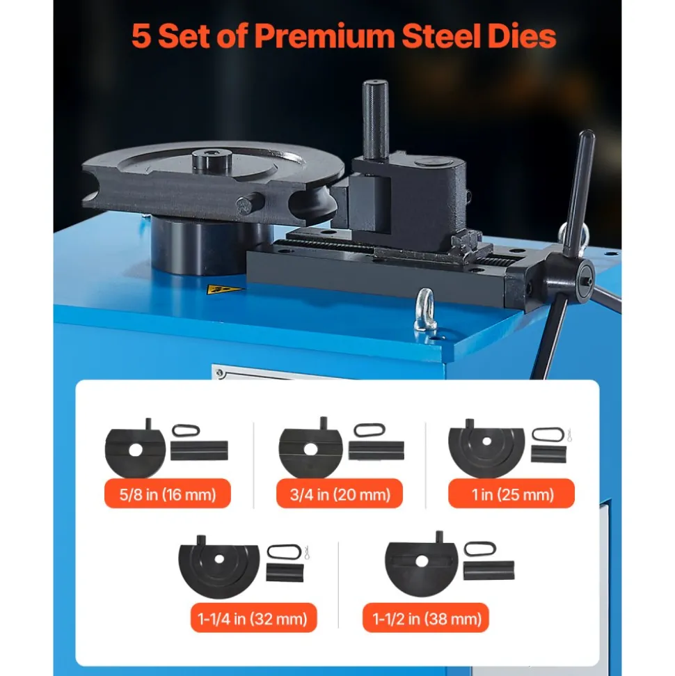 VEVOR Electric Tube Bending Machine, 1.5 KW Electric Tube Bender for 5/8 to 1-1/2 inch Pipes, Pipe Bender Machine with 5 Set Dies, Manual & Auto Modes and 180° Max Bending Angle (220V 60Hz 3-Phase)