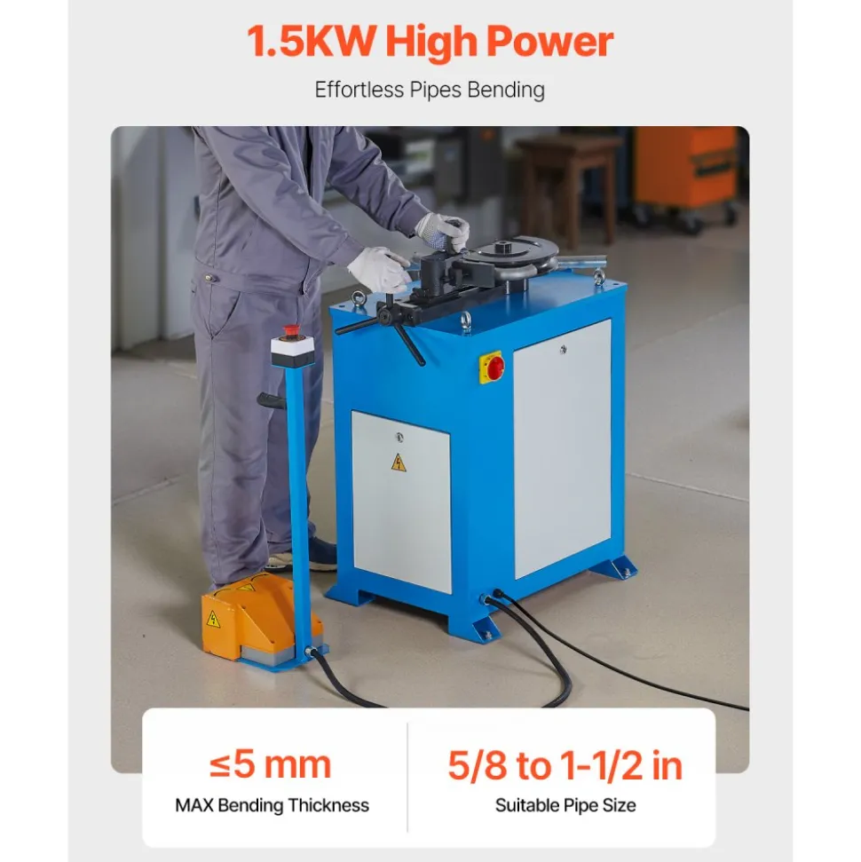 VEVOR Electric Tube Bending Machine, 1.5 KW Electric Tube Bender for 5/8 to 1-1/2 inch Pipes, Pipe Bender Machine with 5 Set Dies, Manual & Auto Modes and 180° Max Bending Angle (220V 60Hz 3-Phase)