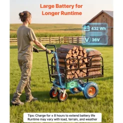 VEVOR Electric Utility Cart, 36V 432Wh Battery Powered Electric Wagon, 500W Power Wheelbarrow with Brake, 660 lbs Load Heavy Duty Steel Garden Cart for Farm and Yard All Purpose Modular Cargo Bed