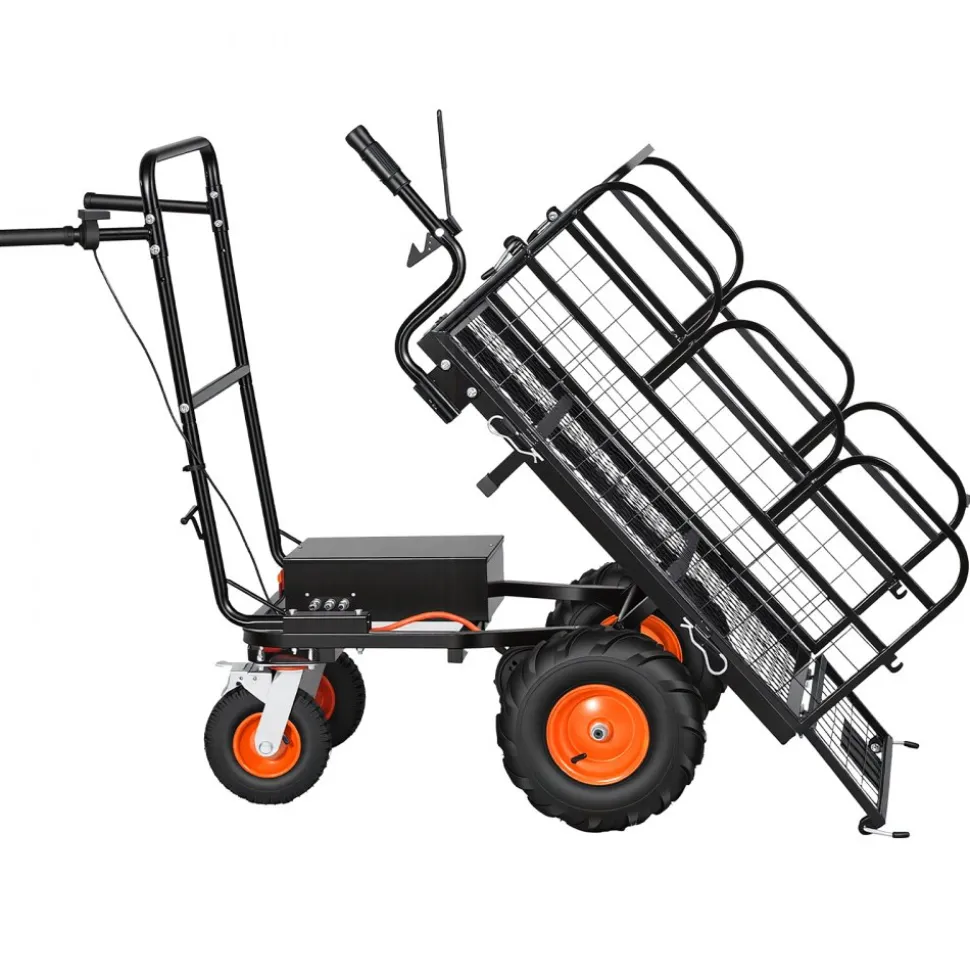 VEVOR Electric Utility Cart, 36V 432Wh Battery Powered Electric Wagon, 500W Power Wheelbarrow with Brake, 660 lbs Load Heavy Duty Steel Garden Cart for Farm and Yard All Purpose Modular Cargo Bed