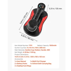 VEVOR Electric Vacuum Suction Cup, 375 lbs Max Lifting Capacity, Vacuum Glass Lifter with Digital Display, Heavy Duty Tile Suction Cup Tool for Lifting Tile, Granite, Wood, Paver, Drywall, Windows