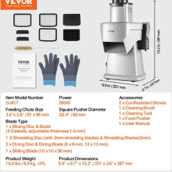 VEVOR Electric Vegetable Slicer, 4 in 1 Multifunctional Food Cutter, 200W Vegetable Chopper for Slicing Shredding Dicing and Slitting, with Cut-Resistant Gloves, for Commercial and Home Use