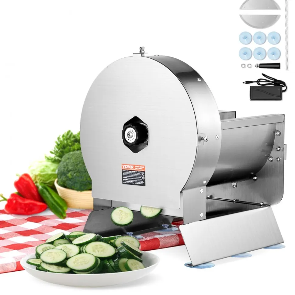 VEVOR Electric Vegetable Slicer, 0-0.5"/0-12mm Thickness Adjustable Commercial Slicer Machine, Convertible to Manual, Stainless Steel Food Cutter Slicing Machine, for Potato, Lemon, Tomato, Apple