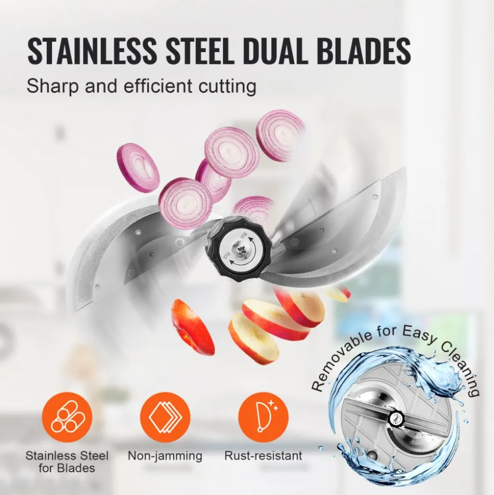 VEVOR Electric Vegetable Slicer, 0-0.5"/0-12mm Thickness Adjustable Commercial Slicer Machine, Convertible to Manual, Stainless Steel Food Cutter Slicing Machine, for Potato, Lemon, Tomato, Apple