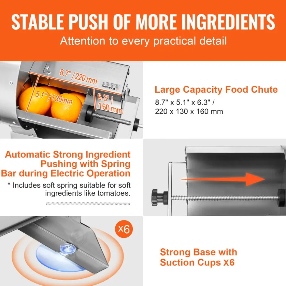 VEVOR Electric Vegetable Slicer, 0-0.5"/0-12mm Thickness Adjustable Commercial Slicer Machine, Convertible to Manual, Stainless Steel Food Cutter Slicing Machine, Large Feed Port for Potato, Tomato