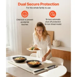 VEVOR Electric Warming Tray, Food Warming Mat for Buffet, Rollable & Portable Silicone Food Warmer with 9 Adjustable Temperature Settings, Auto Shut-Off & Child Lock, Ideal for Parties, Catering