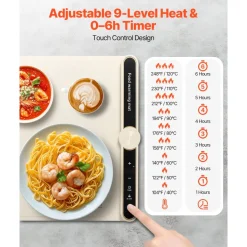 VEVOR Electric Warming Tray, Food Warming Mat for Buffet, Rollable & Portable Silicone Food Warmer with 9 Adjustable Temperature Settings, Auto Shut-Off & Child Lock, Ideal for Parties, Catering