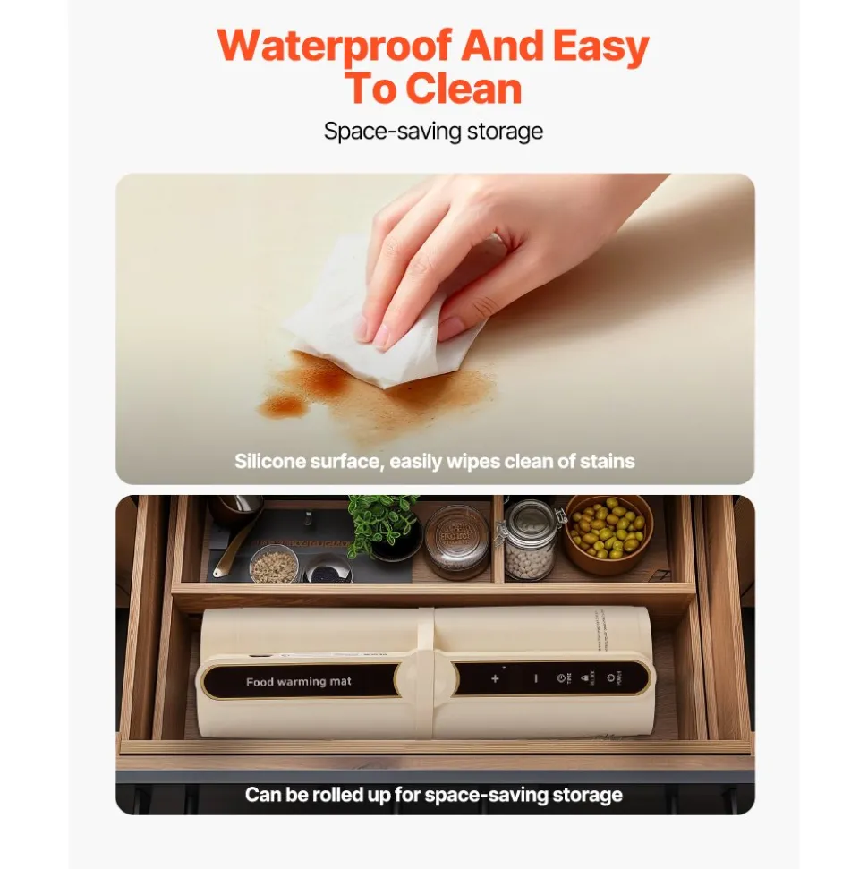 VEVOR Electric Warming Tray, Food Warming Mat for Buffet, Rollable & Portable Silicone Food Warmer with 9 Adjustable Temperature Settings, Auto Shut-Off & Child Lock, Ideal for Parties, Catering