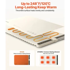 VEVOR Electric Warming Tray, Food Warming Mat for Buffet, Rollable & Portable Silicone Food Warmer with 9 Adjustable Temperature Settings, Auto Shut-Off & Child Lock, Ideal for Parties, Catering