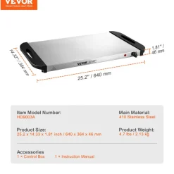 VEVOR Electric Warming Tray, Food Warming Trays for Buffet, Warming Trays with Adjustable Temperature Control, Portable Stainless Steel Food Warmer, Hot Plate Perfect for Parties, Catering, Holidays
