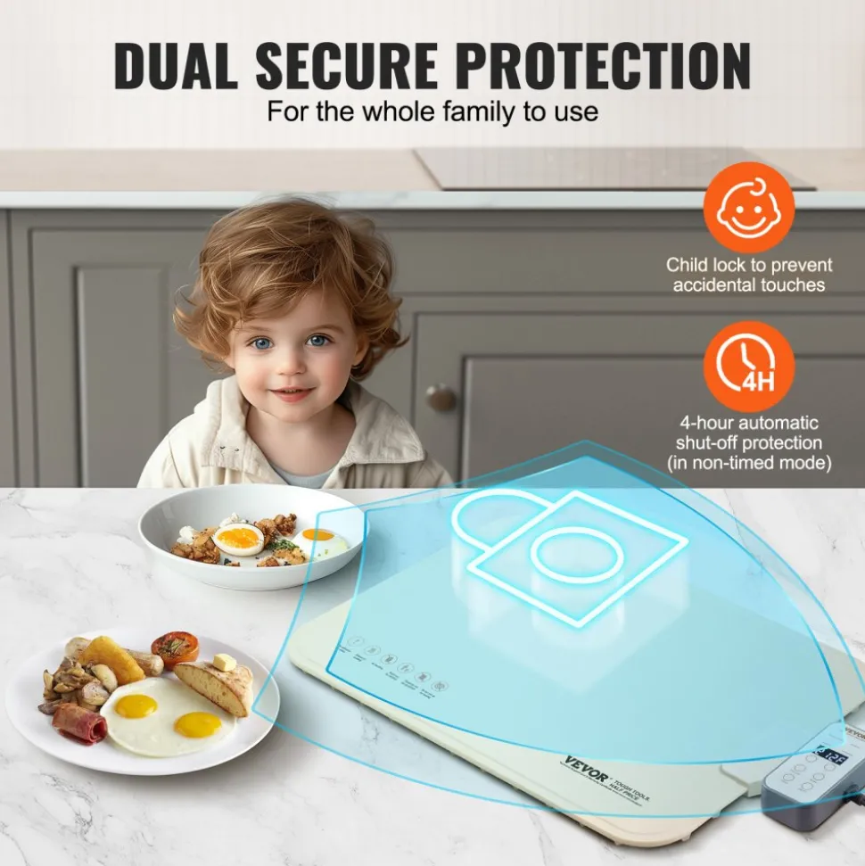 VEVOR Electric Warming Tray, Food Warming Mat for Buffet, Rollable & Portable Silicone Food Warmer with 4 Adjustable Temperature Settings, Auto Shut-Off & Child Lock, Perfect for Parties, Catering