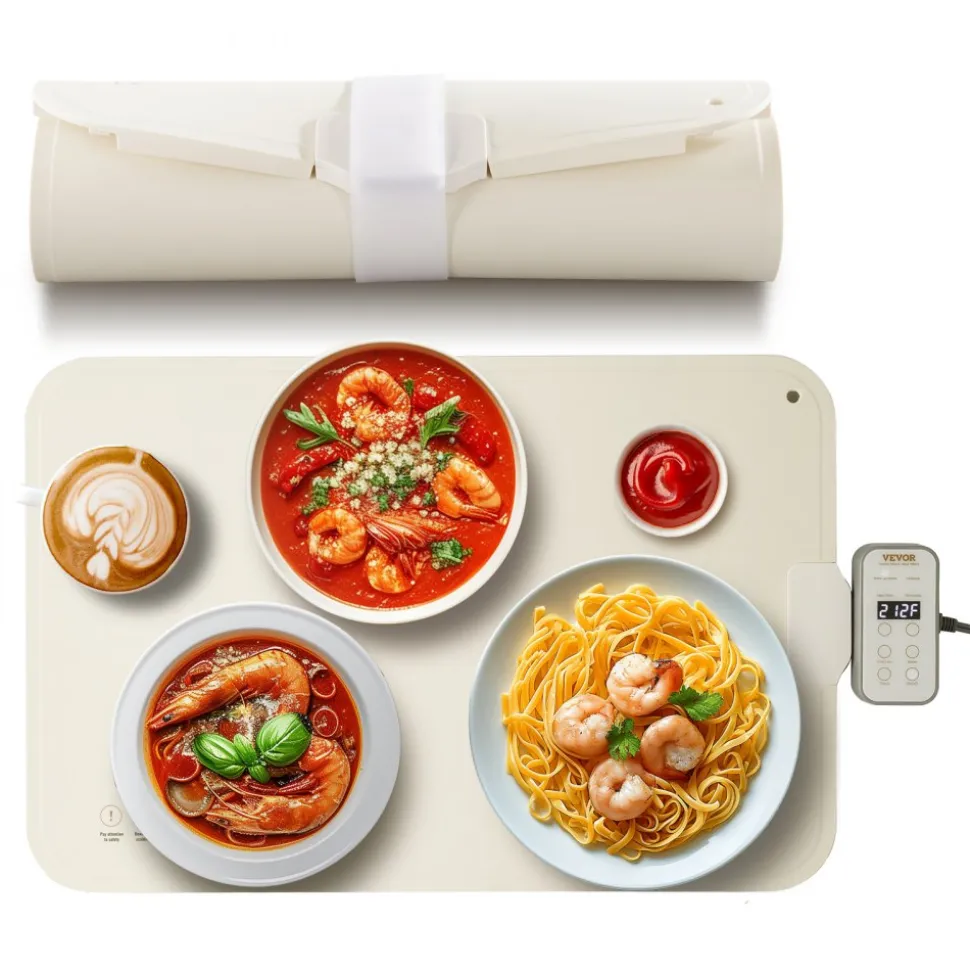 VEVOR Electric Warming Tray, Food Warming Mat for Buffet, Rollable & Portable Silicone Food Warmer with 4 Adjustable Temperature Settings, Auto Shut-Off & Child Lock, Perfect for Parties, Catering