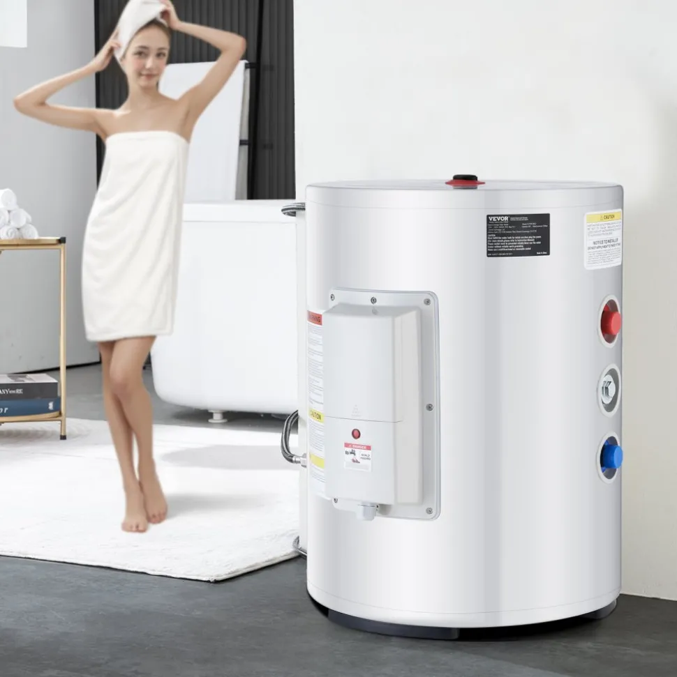 VEVOR Electric Water Heater, 10 Gallon Tank Instant Hot Water Heater, 1.6Kw Tankless Water Heater w/ LED Display,Knob Control, IPX4 Waterproof Side Connection On Demand Heaters for Shower, Bath