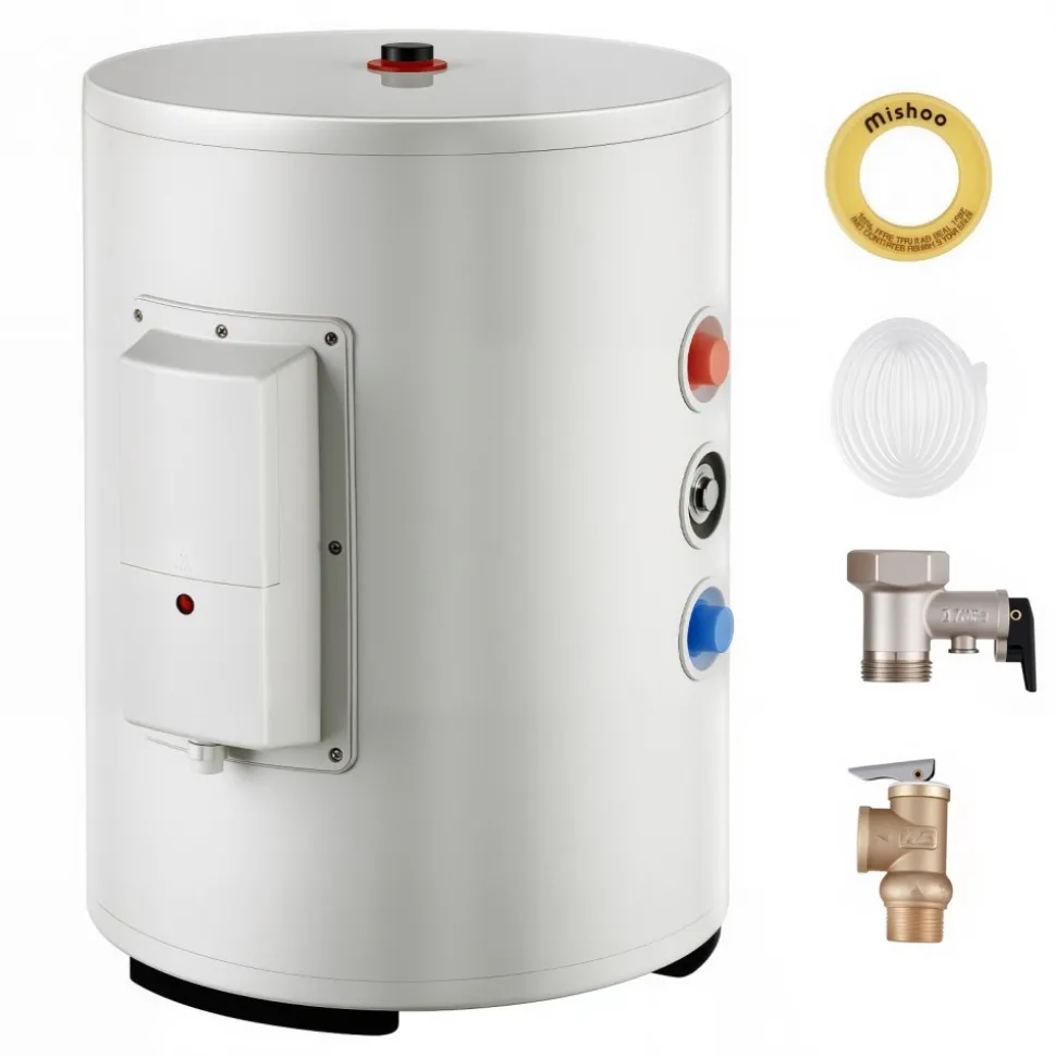 VEVOR Electric Water Heater, 10 Gallon Tank Instant Hot Water Heater, 1.6Kw Tankless Water Heater w/ LED Display,Knob Control, IPX4 Waterproof Side Connection On Demand Heaters for Shower, Bath