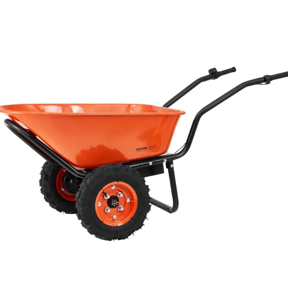 VEVOR Electric Wheelbarrow Cart, 500W Powered Utility Garden Wagon Dump Cart, 4.5 Cu Ft Load & 573 lbs Capacity with Metal Handle & 16" Track Wheels, Two Wheel Barrow Yard Cart & Wagons for Lawn Farm
