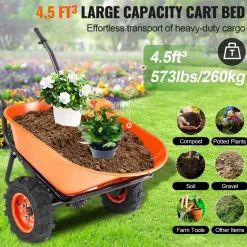 VEVOR Electric Wheelbarrow Cart, 500W Powered Utility Garden Wagon Dump Cart, 4.5 Cu Ft Load & 573 lbs Capacity with Metal Handle & 16