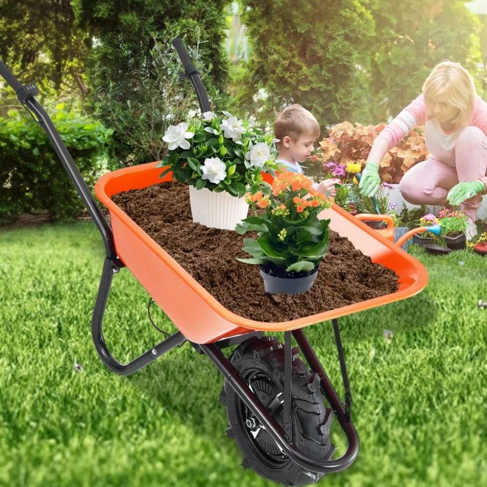 VEVOR Electric Wheelbarrow Cart, 500W Powered Utility Garden Wagon Dump Cart, 5 Cu. Ft. Load & 330 lbs Capacity with Metal Handle & 16" Track Wheels, One Wheel Barrow Yard Cart & Wagons for Lawn Farm