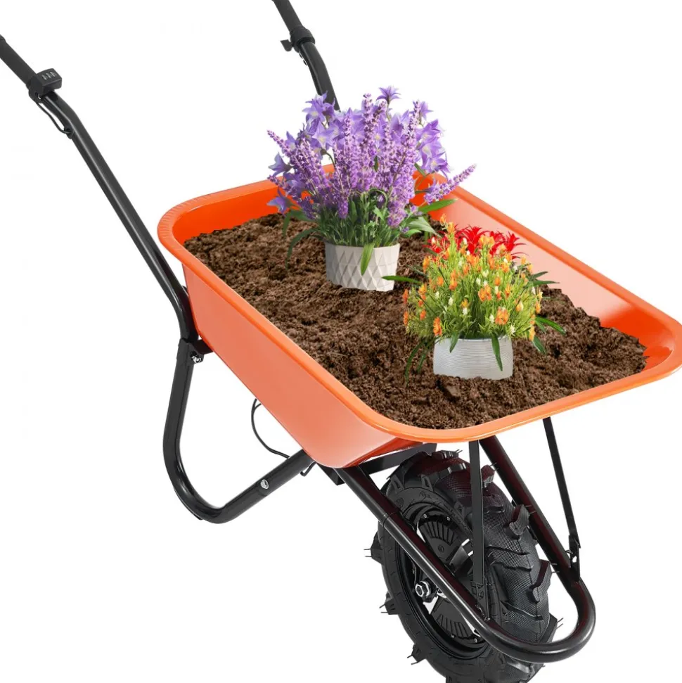 VEVOR Electric Wheelbarrow Cart, 500W Powered Utility Garden Wagon Dump Cart, 5 Cu. Ft. Load & 330 lbs Capacity with Metal Handle & 16" Track Wheels, One Wheel Barrow Yard Cart & Wagons for Lawn Farm