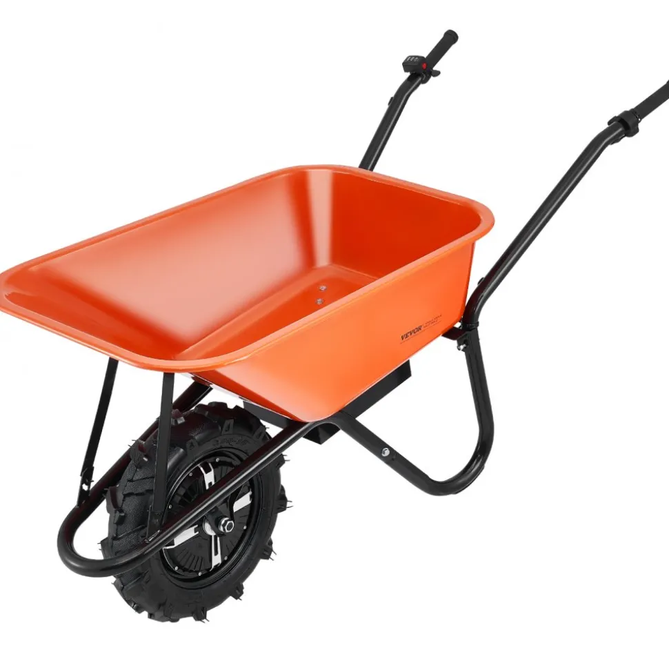 VEVOR Electric Wheelbarrow Cart, 500W Powered Utility Garden Wagon Dump Cart, 5 Cu. Ft. Load & 330 lbs Capacity with Metal Handle & 16" Track Wheels, One Wheel Barrow Yard Cart & Wagons for Lawn Farm