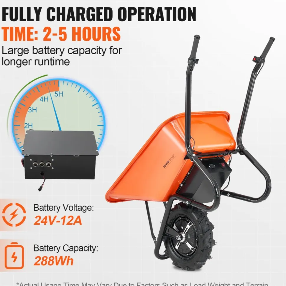 VEVOR Electric Wheelbarrow Cart, 500W Powered Utility Garden Wagon Dump Cart, 5 Cu. Ft. Load & 330 lbs Capacity with Metal Handle & 16" Track Wheels, One Wheel Barrow Yard Cart & Wagons for Lawn Farm