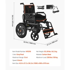 VEVOR Electric Wheelchair for Adults Seniors, 300 lbs Weight Capacity, 20 in Width Lightweight Foldable Motorized Power Wheelchairs, Long Range All Terrain Aluminum Alloy Chair, Adjustable Backrest