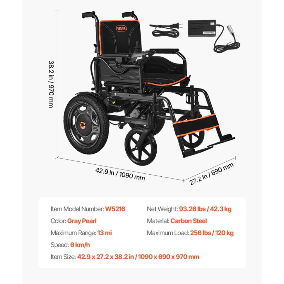 VEVOR Electric Wheelchair for Adults Seniors, 300 lbs Weight Capacity, 20 in Width Lightweight Foldable Motorized Power Wheelchairs, Long Range All Terrain Aluminum Alloy Chair, Adjustable Backrest