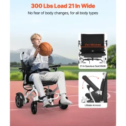 VEVOR Electric Wheelchair for Adults, 300lbs Capacity, Foldable & Lightweight Motorized Wheelchair, 13-Mile Long Travel Range, All-Terrain Powered Chair, Portable 21 inch Seat for Seniors & Disabled