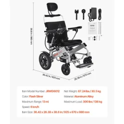 VEVOR Electric Wheelchair for Adults, 300lbs Capacity with Adjustable Backrest, Foldable Lightweight Motorized Wheelchair,13-Mile Range,All-Terrain Powered,Portable 21” Seat for Seniors & Disabled