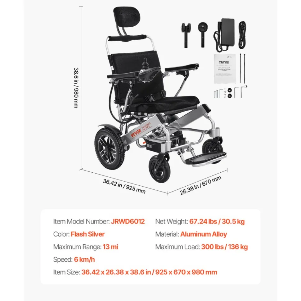 VEVOR Electric Wheelchair for Adults, 300lbs Capacity with Adjustable Backrest, Foldable Lightweight Motorized Wheelchair,13-Mile Range,All-Terrain Powered,Portable 21” Seat for Seniors & Disabled