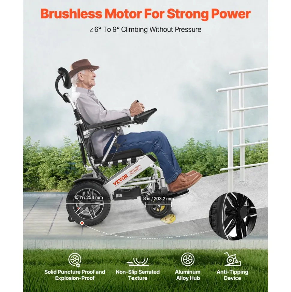 VEVOR Electric Wheelchair for Adults, 300lbs Capacity with Adjustable Backrest, Foldable Lightweight Motorized Wheelchair,13-Mile Range,All-Terrain Powered,Portable 21” Seat for Seniors & Disabled