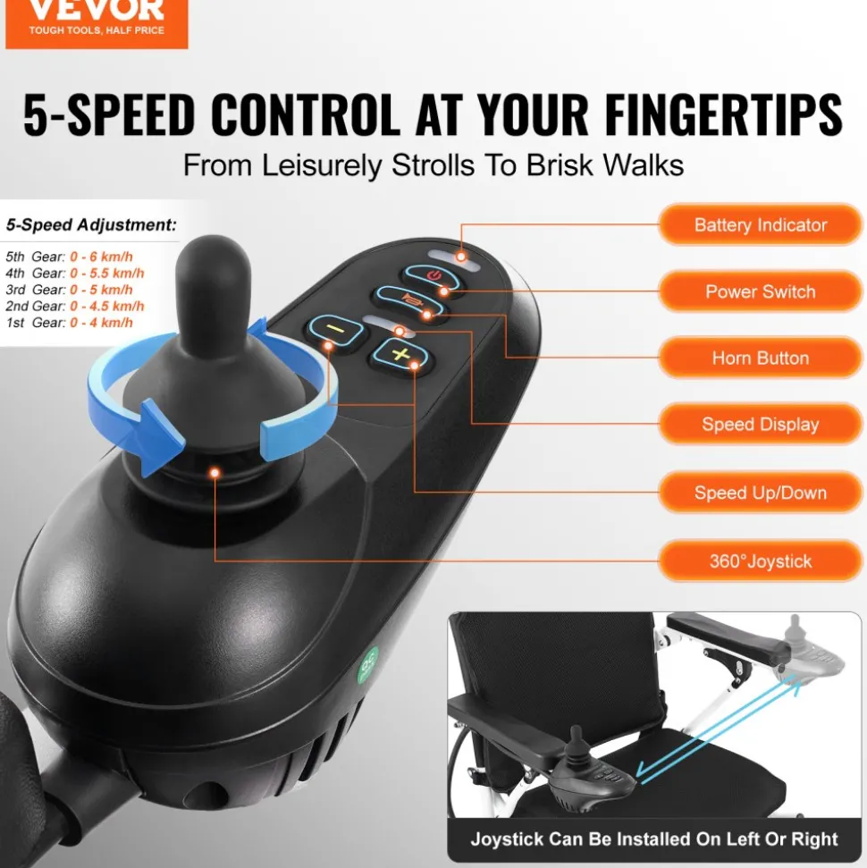 VEVOR Electric Wheelchair for Adults Seniors, 300 lbs Weight Capacity, 20 in Width Lightweight Foldable Motorized Power Wheelchairs, Long Range All Terrain Aluminum Alloy Chair