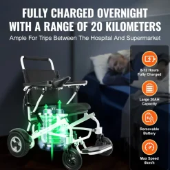 VEVOR Electric Wheelchair for Adults Seniors, 300 lbs Weight Capacity, 20 in Width Lightweight Foldable Motorized Power Wheelchairs, Long Range All Terrain Aluminum Alloy Chair