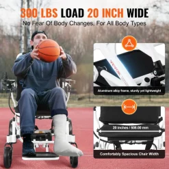 VEVOR Electric Wheelchair for Adults Seniors, 300 lbs Weight Capacity, 20 in Width Lightweight Foldable Motorized Power Wheelchairs, Long Range All Terrain Aluminum Alloy Chair