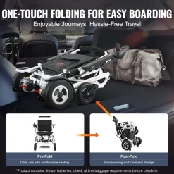 VEVOR Electric Wheelchair for Adults Seniors, 300 lbs Weight Capacity, 20 in Width Lightweight Foldable Motorized Power Wheelchairs, Long Range All Terrain Aluminum Alloy Chair