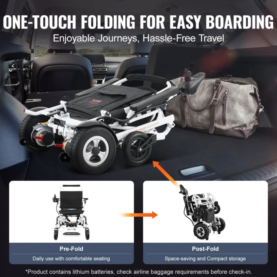 VEVOR Electric Wheelchair for Adults Seniors, 300 lbs Weight Capacity, 20 in Width Lightweight Foldable Motorized Power Wheelchairs, Long Range All Terrain Aluminum Alloy Chair