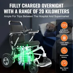 VEVOR Electric Wheelchair for Adults Seniors, 300 lbs Weight Capacity, 17.7 in Width Lightweight Foldable Motorized Power Wheelchairs, UP to 12.5 Miles Range All Terrain Aluminum Alloy Chair