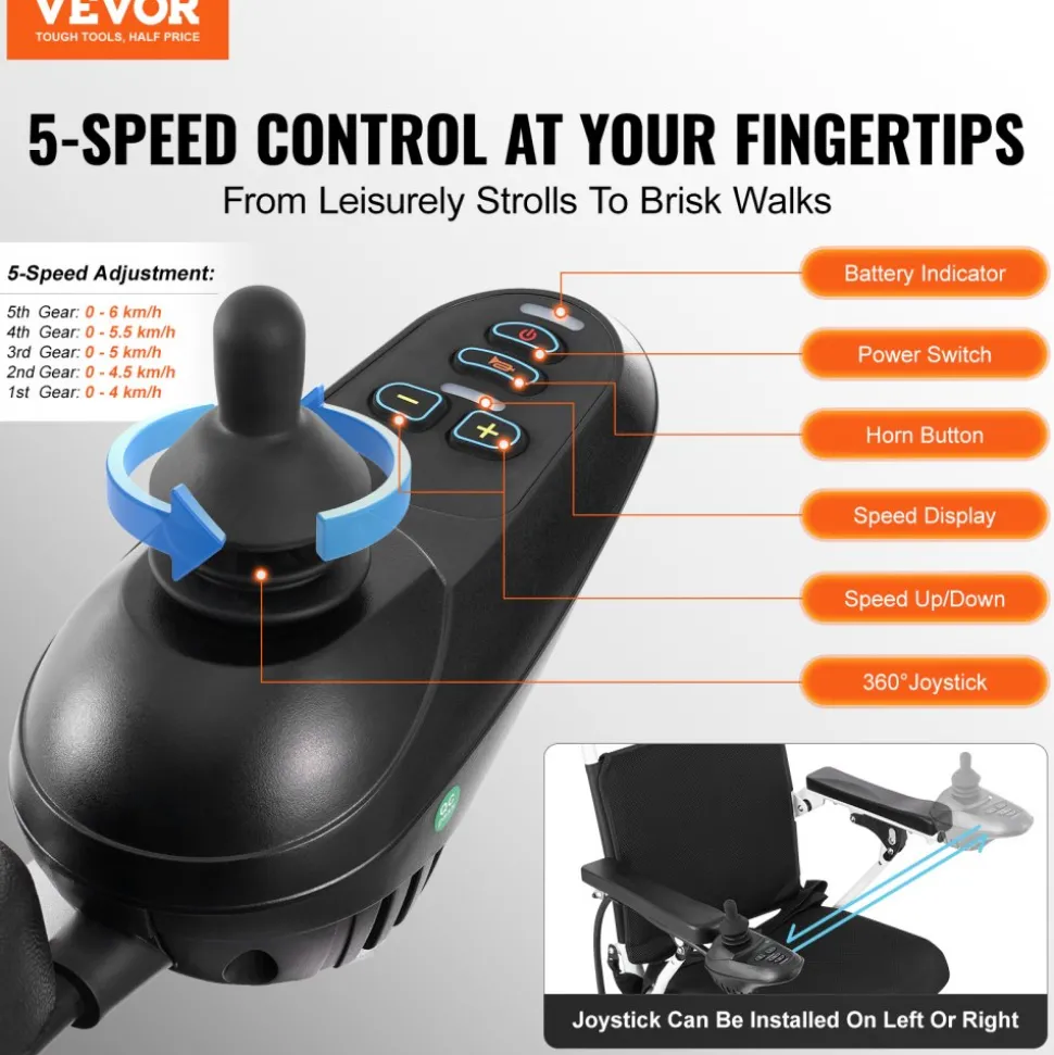 VEVOR Electric Wheelchair for Adults Seniors, 300 lbs Weight Capacity, 17.7 in Width Lightweight Foldable Motorized Power Wheelchairs, UP to 12.5 Miles Range All Terrain Aluminum Alloy Chair