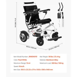 VEVOR Electric Wheelchair for Adults, 300lbs Capacity, Foldable & Lightweight Motorized Wheelchair, 13-Mile Long Travel Range, All-Terrain Powered Chair, Portable for Seniors & Disabled
