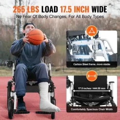 VEVOR Electric Wheelchair for Adults Seniors, 265 lbs Weight Capacity, 17.5in Width Lightweight Foldable Motorized Power Wheelchairs, UP to 12.5Miles Range All Terrain Power Chair, Adjustable Backrest