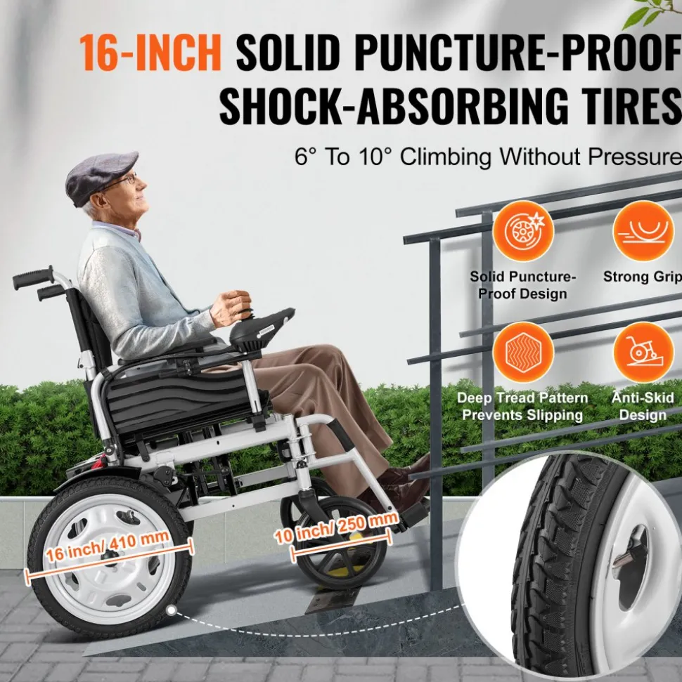 VEVOR Electric Wheelchair for Adults Seniors, 265 lbs Weight Capacity, 17.5in Width Lightweight Foldable Motorized Power Wheelchairs, UP to 12.5Miles Range All Terrain Power Chair, Adjustable Backrest