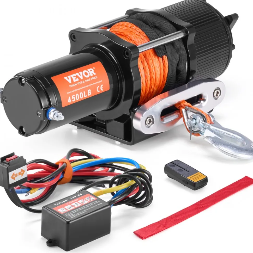 VEVOR Electric Winch, 4000 lb Line Pull Capacity, 12V DC ATV/UTV Winch with Φ3/16 in x 39 ft 7 Strands Steel Cable Roller Fairlead Wireless & Wired Remote Control, IP55 Waterproof for Towing UTV ATV