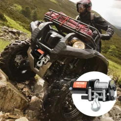 VEVOR Electric Winch, 2000 lb Line Pull Capacity, 12V DC ATV/UTV Winch with Φ5/32 in x 39 ft 7 Strands Steel Cable Roller Fairlead Wired Remote Control, IP55 Waterproof for Towing UTV ATV Off-Road